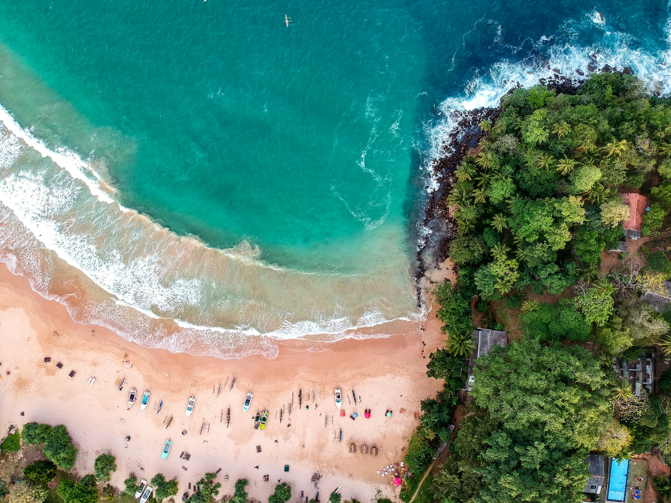 Palm lined Sri Lankan coastline and the Indian Ocean